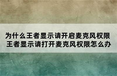 为什么王者显示请开启麦克风权限 王者显示请打开麦克风权限怎么办